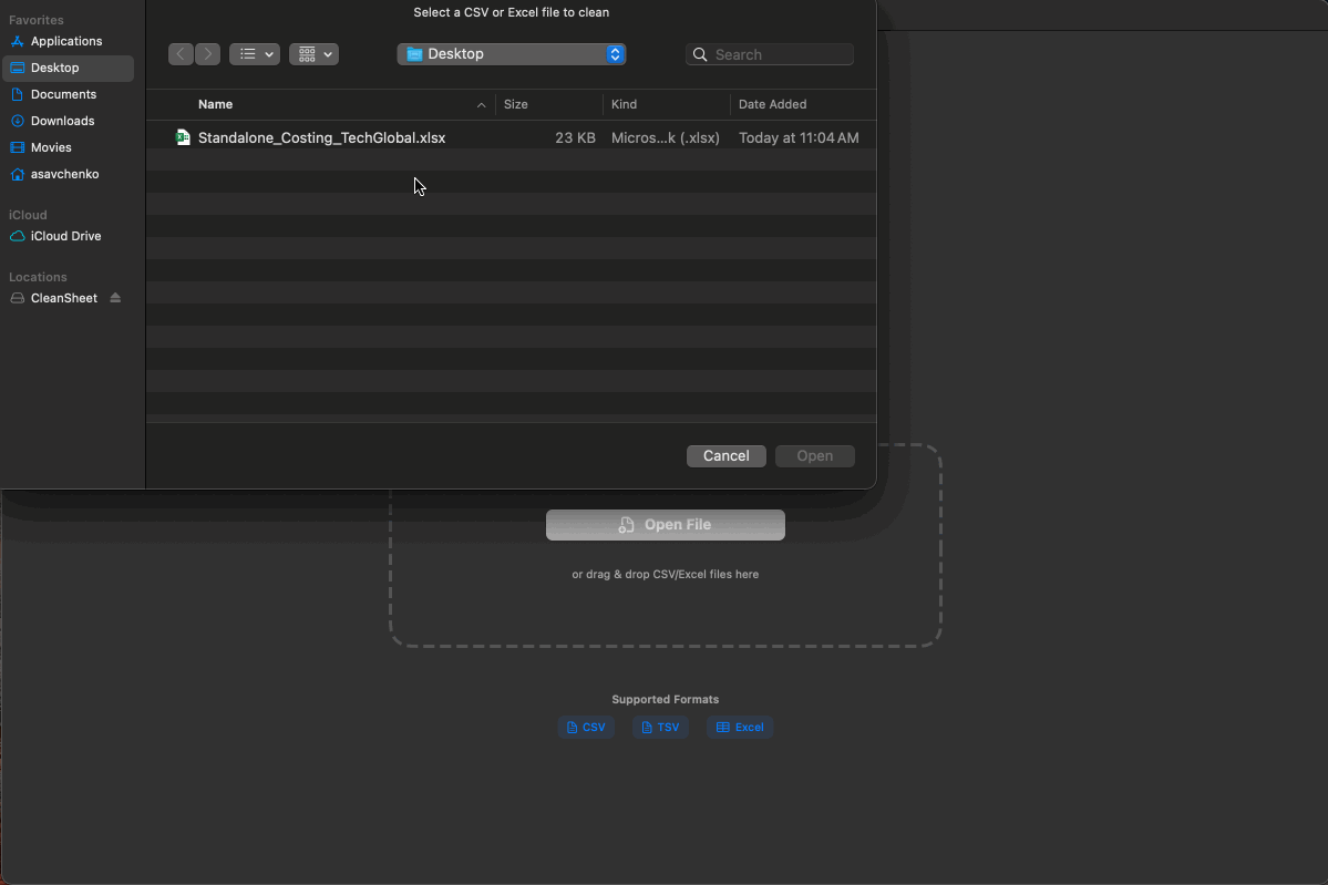 CleanSheet Demo - CSV and Excel data cleaning in action